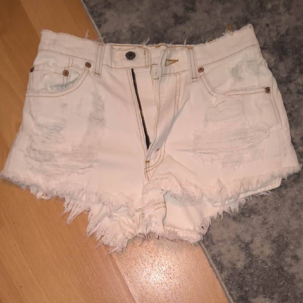 Furst Of A Kind | Frayed Hem White Denim Shorts